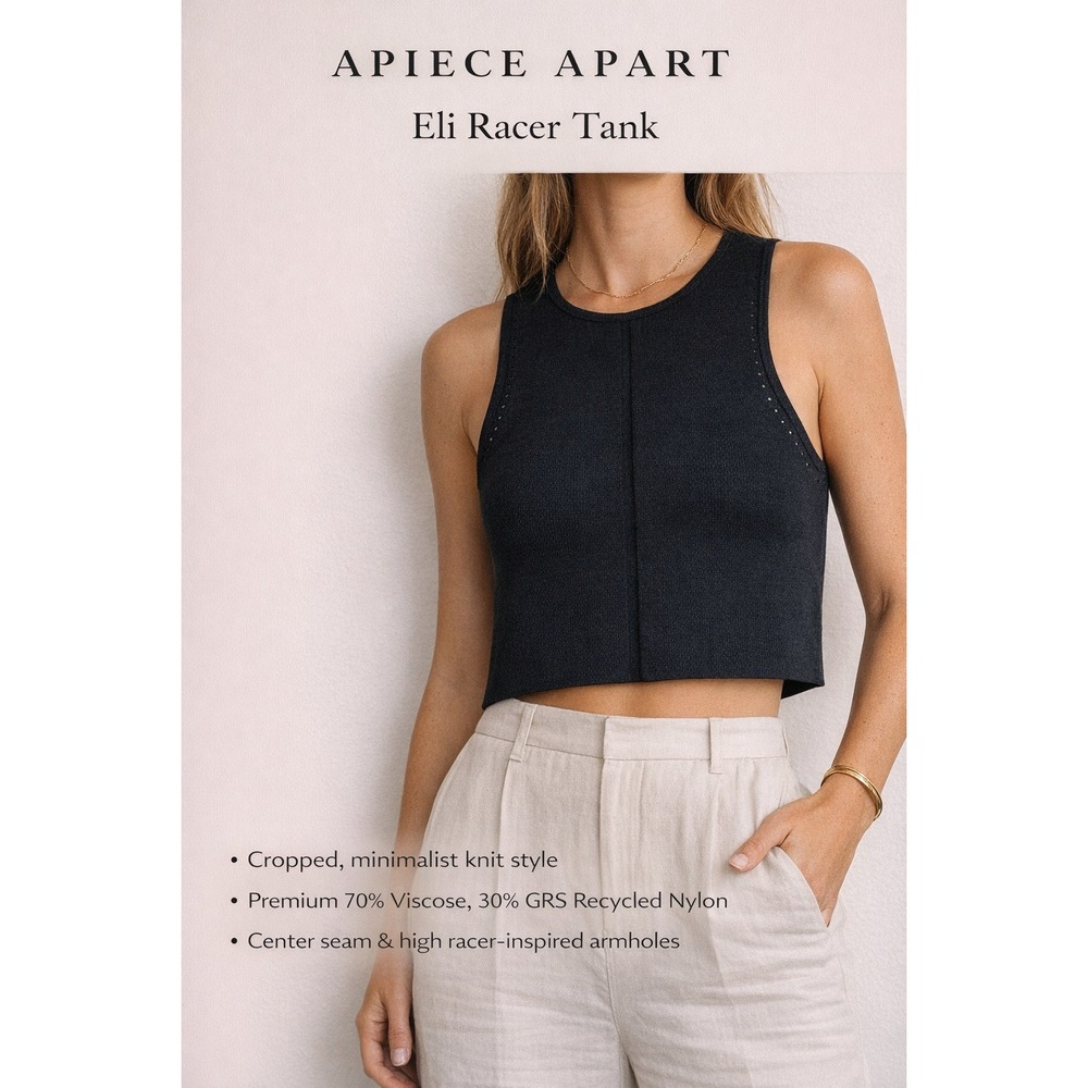 Apiece Apart Eli Racer Tank Black Knit Crop Top Womens Medium Minimalist Capsule